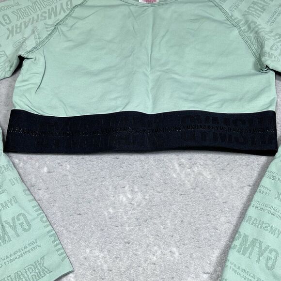Gymshark Vision Long Sleeve Crop Top Large Green Lightweight Seamless Thumbhole - Picture 4 of 11